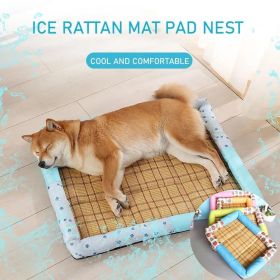 Rattan Breathable Dog Cooling Mat Bed (Color: Orange, size: 50cm*40cm*7cm)